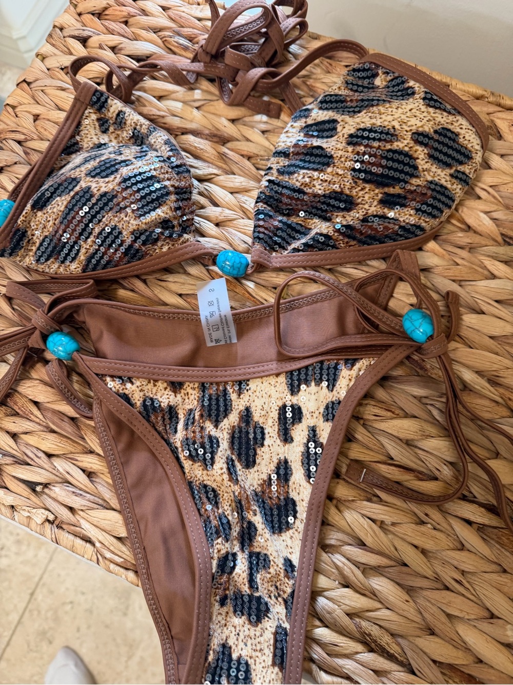 Leopard Sequin One-Piece Swimsuit - Brown